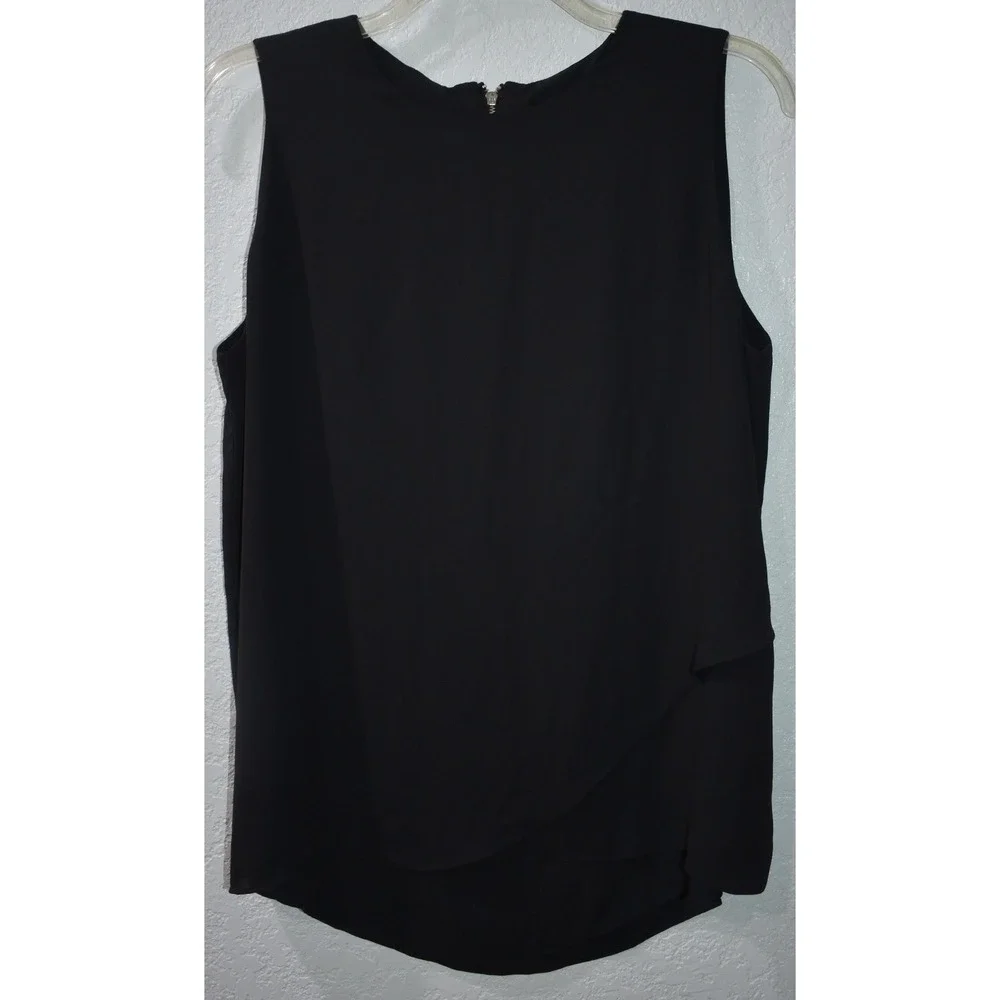 Chicos 2/Large Sleeveless Top Tulip Layered Black Blouse Back Exposed Zipper